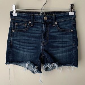 American Eagle • 0 • Hi-Rise Jean Shorts Super Stretch Shortie Dark Wash